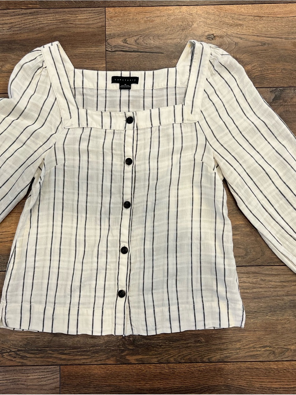 Sanctuary Cream Blouse with Black Vertical Stripes